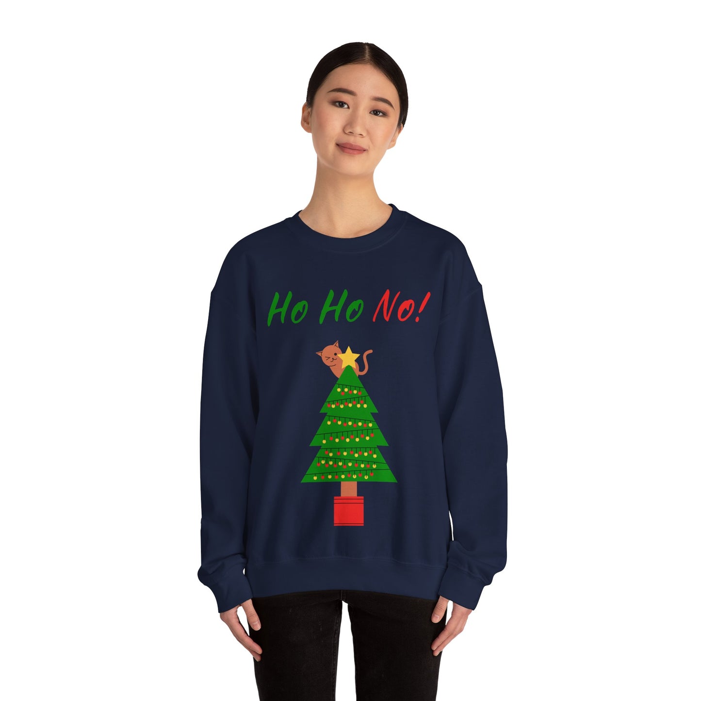 "Ho Ho No!" Funny Christmas Cat Crewneck