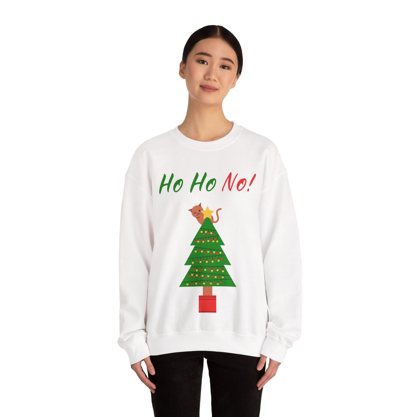"Ho Ho No!" Funny Christmas Cat Crewneck