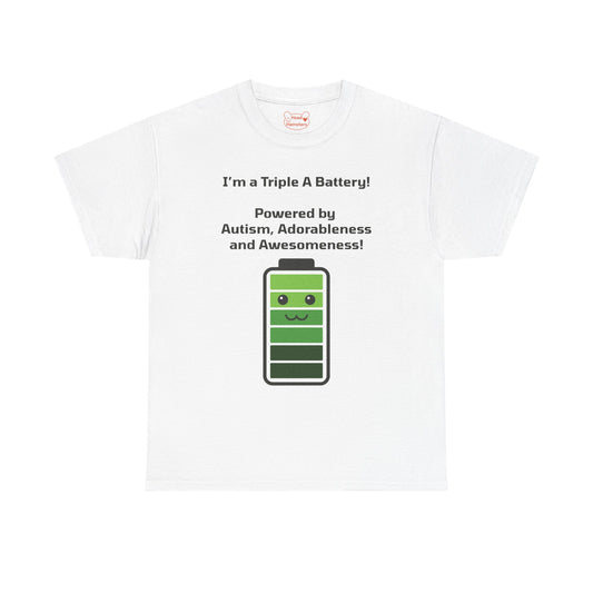 Triple A Battery: Autism, Adorableness and Awesomeness - Unisex Cotton T-Shirt